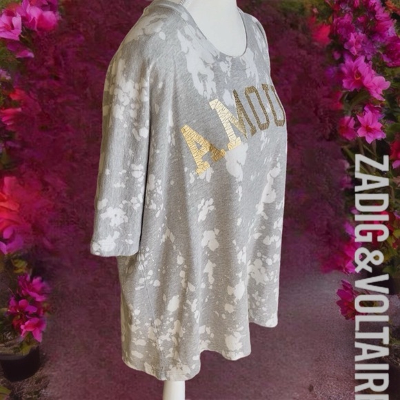 Zadig & Voltaire Gray T-Shirt with Gold Amour Print - Picture 2 of 9